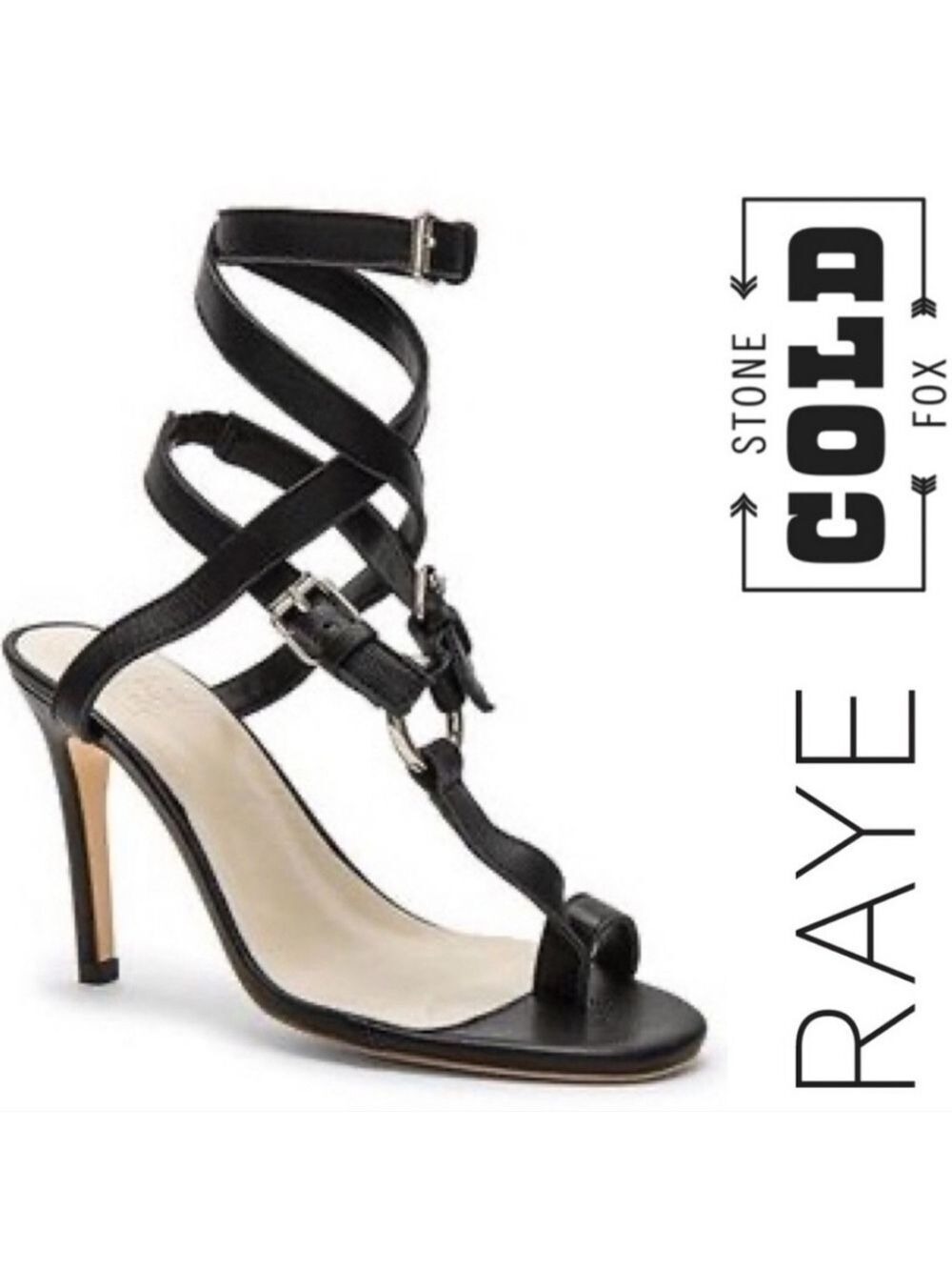 Raye X Stone Cold Fox Milan  Black Strappy Heeled Sandals, Size 8